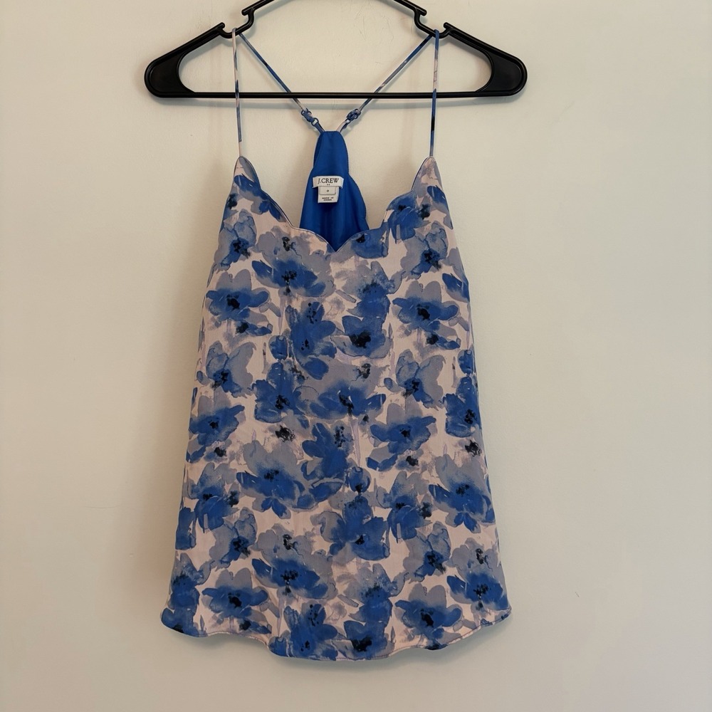 J.CREW Blue Floral Spaghetti Strap Cami Tank Top Sz 0 Flirty Soft Girl Summer